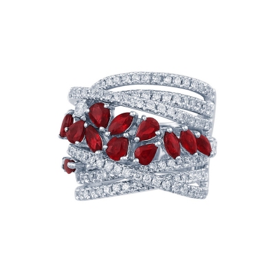 Ausgefallener Rubin Ring mit Diamanten Weißgold 18K