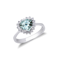 Aquamarin Herzring Weißgold mit Diamanten