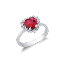 Rubin Ring mit Diamanten und Fassung aus750er Weißgold