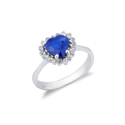 Saphir Ring Halo Herz Weißgold 750