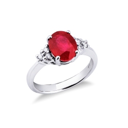 Rubin Ring Damenring mit Diamanten Weißgold