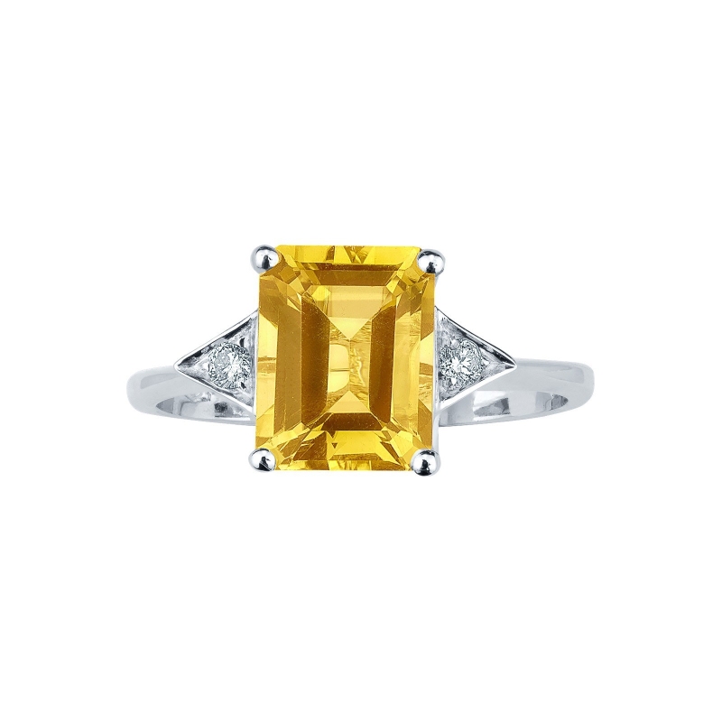 Weißgold Ring Damen mit Diamanten und Citrin