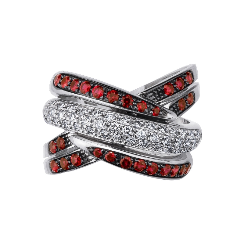 Bandring aus 18K Weißgold mit Rubinen und Diamanten Bandring aus 18K Weißgold mit Rubinen und Diamanten