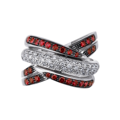 Bandring aus 18K Weißgold mit Rubinen und Diamanten