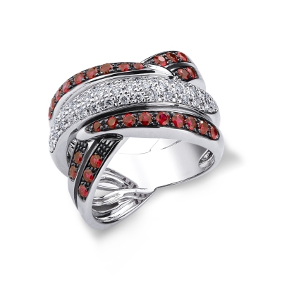 Bandring aus 18K Weißgold mit Rubinen und Diamanten