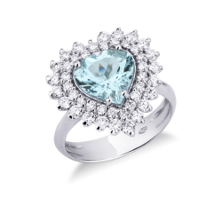 Aquamarin Ring Herz Ring Diamanten Weißgold 750