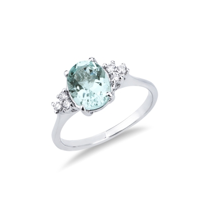 Weißgold 750 Aquamarin Ring mit Brillanten 