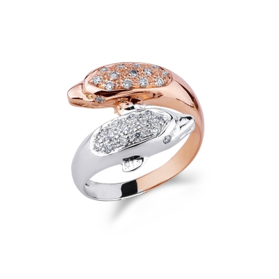 Weissgold Roségold 750 Diamant Delfine Ring 