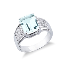 18K Weißgold Damenring mit Aquamarin und Diamanten