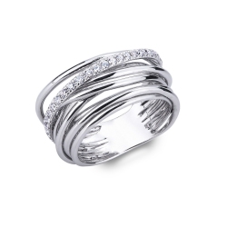Geflochtener Damenring aus Weißgold mit Diamanten
