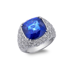 Bandring 18 Karat Weißgold mit Diamanten und Saphir