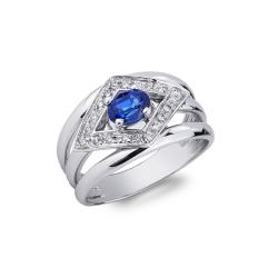 750er Weißgold Ring mit Saphir und Diamanten