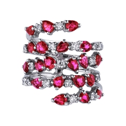 Weißgold Ring Damen mit roten Rubinen und Diamanten 2