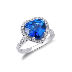 Saphir Herz Ring Weißgold mit Diamanten
