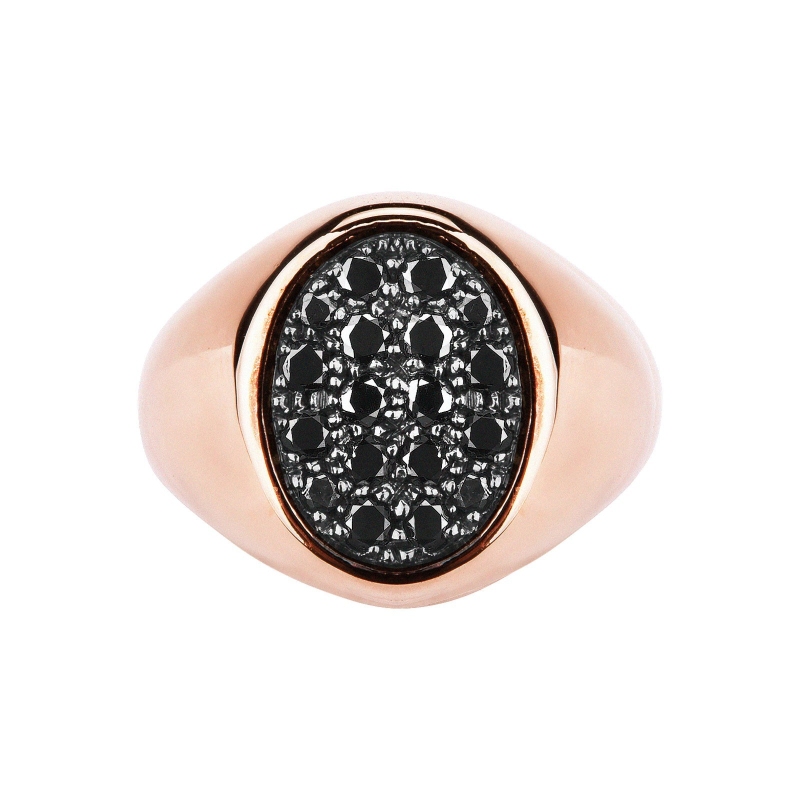 Herrenring Siegelring Roségold mit schwarzen Diamanten Pavé Herrenring Siegelring Roségold mit schwarzen Diamanten Pavé