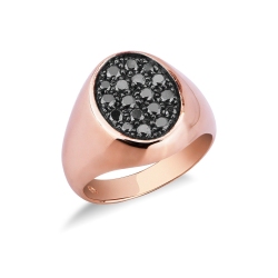 Herrenring Siegelring Roségold mit schwarzen Diamanten Pavé