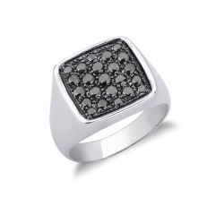 Pinky Ring aus Weißgold mit schwarzen Diamanten