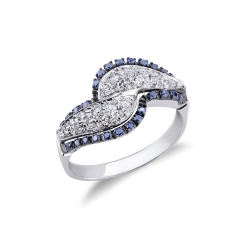 Wellenring Weißgold mit Diamanten und blauen Saphiren