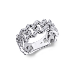 Cuban Link Ring aus 18k Weißgold mit Diamanten