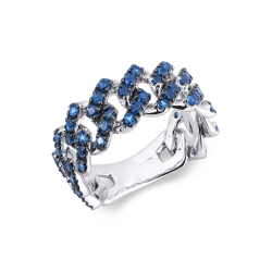 Cuban Link Ring aus 18K Weißgold mit blauen Saphiren