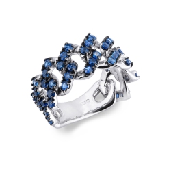Weißgold 18k Iced Out Cuban Ring mit blauen Saphiren