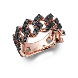 Roségold 750 Iced Out Cuban link Ring mit schwarzen Diamanten