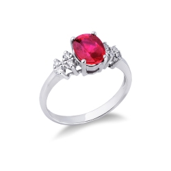 Rubin Weißgold Ring Damen mit Diamanten