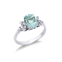 Brillantring Weißgold 18k mit Aquamarin