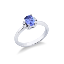 Tansanit Weißgold-Ring mit 4 Diamanten