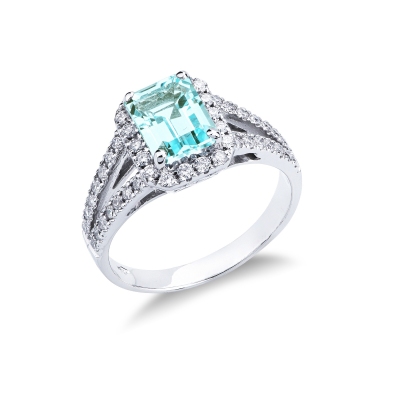 Diamant Ring Weißgold mit Aquamarin