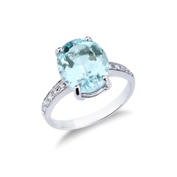Aquamarin Ring 750er Weißgold 18k mit Diamanten