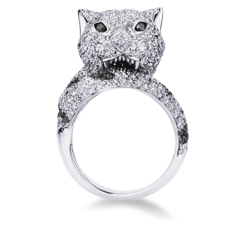 Panther Ring Weißgold mit schwarzen weißen Diamanten