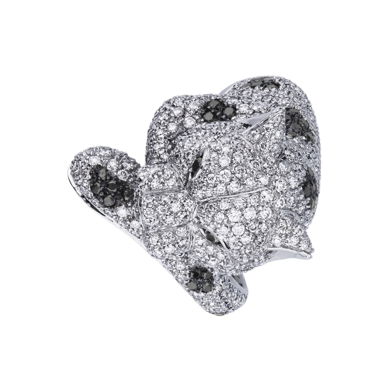 Panther Ring Weißgold mit schwarzen weißen Diamanten