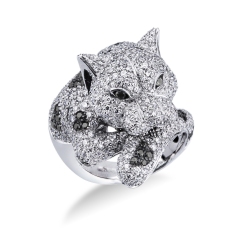 Panther Ring Weißgold mit schwarzen weißen Diamanten