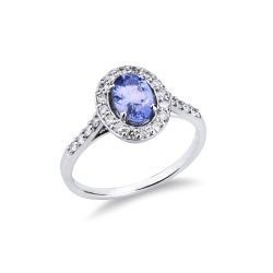 Halo Verlobungsring mit Diamanten und Tansanit