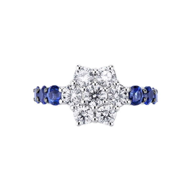 Weißgold Ring mit Diamanten und blauen Saphiren  Weißgold Ring mit Diamanten und blauen Saphiren
