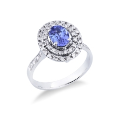 Weißgold Ring mit Diamanten und ovalem Tansanit