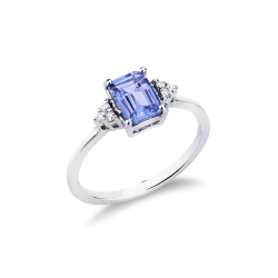 Weißgold Ring Damen mit reckteckigem Tansanit und Diamanten