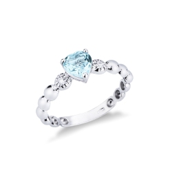 Herz Ring mit Aquamarin und Diamanten 750er Weißgold