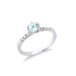 Weißgold Damenring Aquamarin mit Diamanten