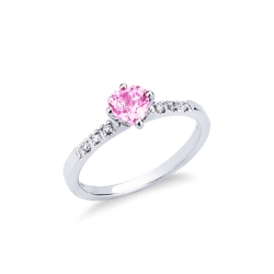 Weißgold Herz Ring mit Rosa Saphir