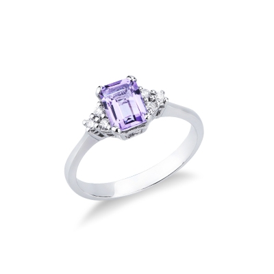 Damering aus 18K Weißgold mit Amethyst und Brillanten 