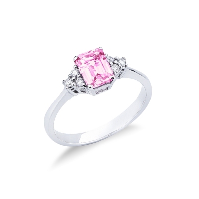 Weißgold Ring mit Rosa Saphir und Diamanten