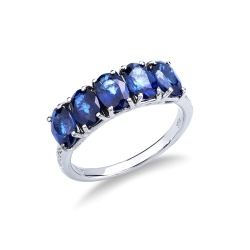 Saphir Ring 750er Weißgold mit 5 blauen Saphiren
