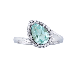 Solitär Pavé Ring Aquamarin Diamanten Weißgold 2