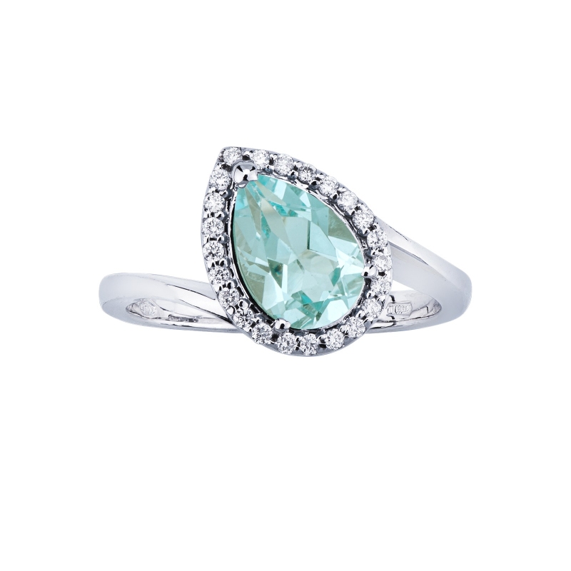 Solitär Pavé Ring Aquamarin Diamanten Weißgold Solitär Pavé Ring Aquamarin Diamanten Weißgold