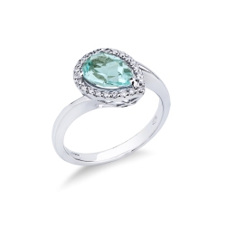 Solitär Pavé Ring Aquamarin Diamanten Weißgold