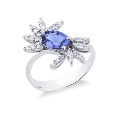 Tansanit Ring mit Diamant Weißgold 750