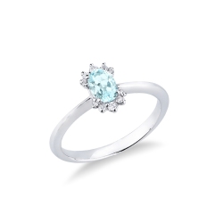 Damenring mit Aquamarin und Diamanten Weißgold 18K