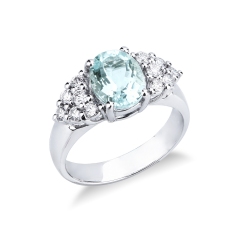 Weißgold 18K Bandring mit Aquamarin und Diamanten